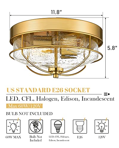 
                  
                    HWH Outdoor Indoor Ceiling Light, 12inch Flush Mount Bedroom Ceiling Light Fixtures, Brushed Champagne Gold Finish, 5HTJ7-F BG
                  
                