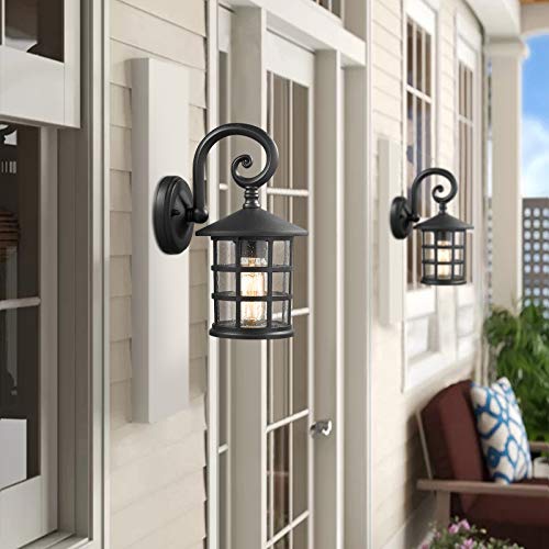 
                  
                    Emliviar Outdoor Porch Lights 2 Pack - Outside Wall Lights for House, Seeded Glass in Black Finish,XE222B-2PK BK
                  
                