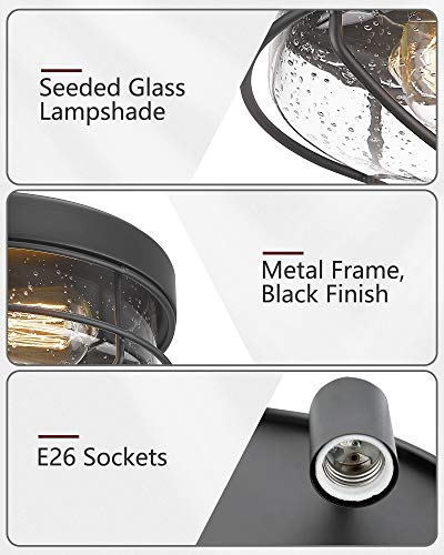 
                  
                    Emliviar Flush Mount Ceiling Light Fixtures 12'' 2-Light Farmhouse Close to Ceiling Light Fixture with Seeded Glass Shade, Sand Black Finish
                  
                