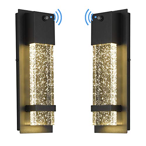 Emliviar LED Dusk to Dawn Outdoor Wall Light Fixture Exterior Wall Sconce Porch Light 2 Pack, Outside Wall Lights in Black Finish with Crystal Bubble Glass