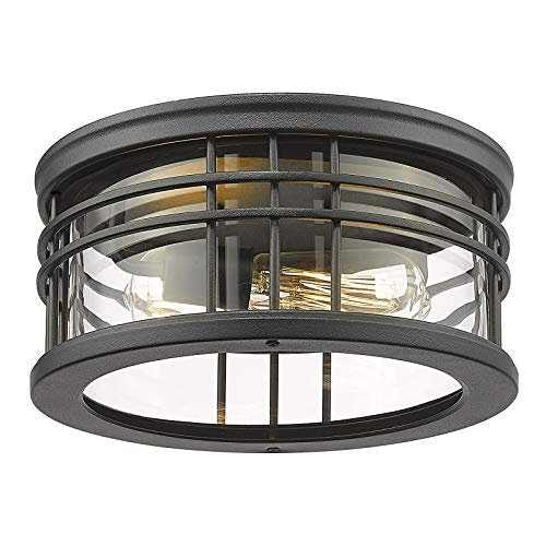 HWH 2-Light Flush Mount Ceiling Light Fixture Farmhouse Close to Ceiling Lights with Clear Glass Shade, 12'' Matte Black, 5HW49-F BK