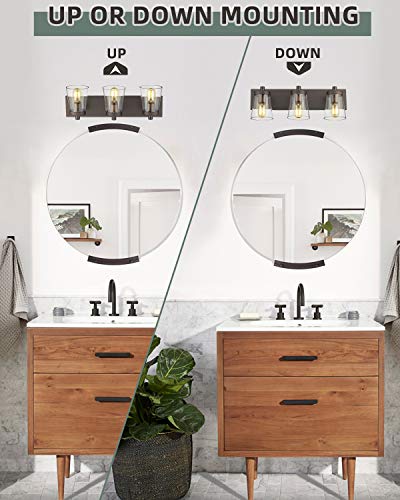 
                  
                    HWH Bathroom Vanity Light Vintage Farmhouse Bathroom Wall Lighting, Vanity Wall Sconce with Clear Glass, Oil Rubbed Bronze Finish, 5HZG44B-3W ORB-01
                  
                