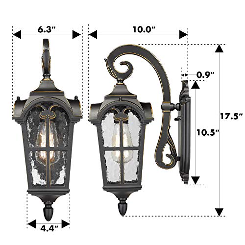 
                  
                    Emliviar Outdoor Light Fixtures Wall Mount - Vintage Large Exterior Light Fixture for Porch 17.5 Inch, Black Finish with Water Glass Shade,WE215B BG
                  
                