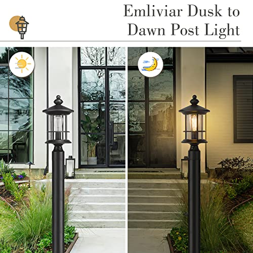 
                  
                    Emliviar Dusk to Dawn Outdoor Post Light, 16.6 Inch Farmhouse Exterior Pole Lantern Lighting with Photocell Sensor, Aluminum with Seeded Glass, Black Finish, WE248P-PC BK
                  
                