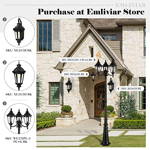 
                  
                    Emliviar Dusk to Dawn Street Light with GFCI Outlet, 86" 3-Head Modern Street Light with Sensor for Patio Backyard, Aluminum with Seeded Glass, Black Finish, WE251PL-3 PC+G BK
                  
                