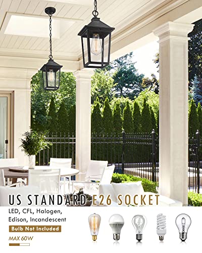 
                  
                    HWH Outdoor Pendant Lights Farmhouse Exterior Hanging Porch Light, Outside Hanging Lantern with Height Adjustable Chain, Matte Black Finish, 5HX64H BK
                  
                