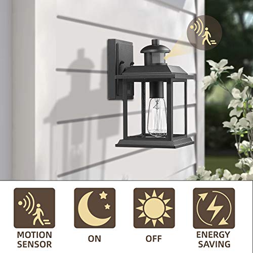 
                  
                    Emliviar Motion Sensor Outdoor Light - Dusk to Dawn Sensor Modern Outdoor Wall Sconce in Black Finish with Clear Glass, WE216B-SE BK
                  
                