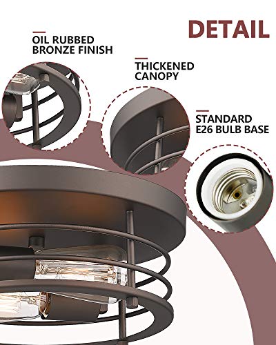 
                  
                    HWH 12inch Ceiling Light Fixture, 2-Light Farmhouse Flush Mount Lighting Fixture, Metal Frame in Oil-Rubbed Bronze Finish, 5HY40F ORB
                  
                