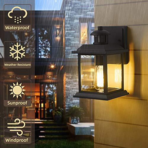 
                  
                    Emliviar Motion Sensor Outdoor Light - Dusk to Dawn Sensor Modern Outdoor Wall Sconce in Black Finish with Clear Glass, WE216B-SE BK
                  
                