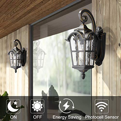 
                  
                    Emliviar Dusk to Dawn Sensor Outdoor Lighting - Farmhouse Outdoor Porch Lights for House 17.5 Inch, Black Finish with Water Glass Shade,WE215B-PC BG
                  
                