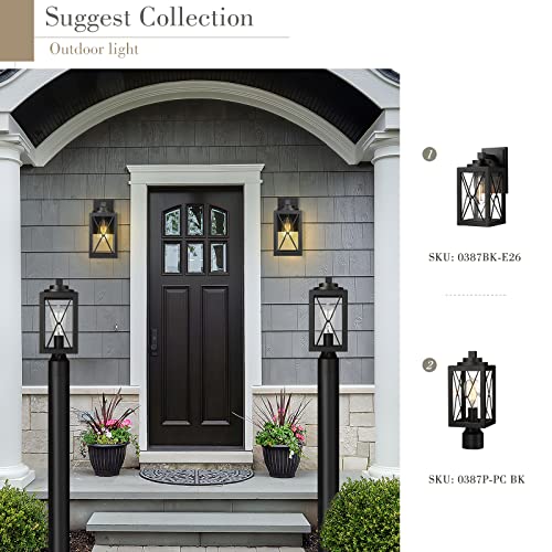 
                  
                    Emliviar Farmhouse Outdoor Post Light with Photocell Sensor, 14.5 Inch Dusk to Dawn Lamp Post Light with Clear Glass, Black Finish, 0387P-PC BK
                  
                