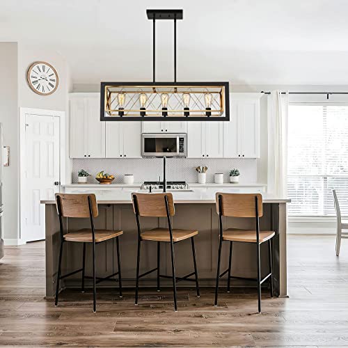 
                  
                    Emliviar 5-Light Kitchen Island Lighting - Modern Linear Rectangle Pendant Light Fixture for Dining Room Kitchen, Black and Gold Finish, YE242-5LP BK+BG
                  
                