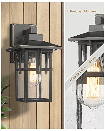 
                  
                    HWH Outdoor Wall Light 2 Pack Exterior Wall Sconce Light Fixtures with Seeded Glass, Outside Lights for Porch, Patio, Balcony, Indoor, Matte Black Finish, 5HX62B-2PK BG
                  
                