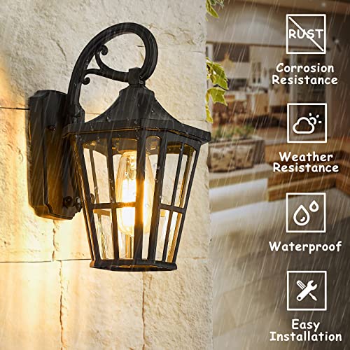 
                  
                    Emliviar Outdoor Porch Light, 12 Inch Modern Outdoor Wall Lantern Light Fixture, Clear Glass in Black Finish, XE221B1 BK
                  
                