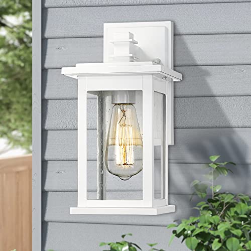 
                  
                    Emliviar Modern Outdoor Porch Light, 1-Light Exterior Wall Sconce with Seeded Glass Shade, White Finish,1803EW1 WH
                  
                