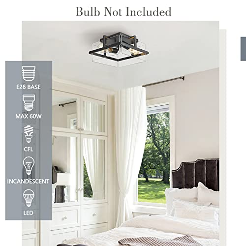 
                  
                    Emliviar Modern Glass Ceiling Light - 11 Inch Semi Flush Mount Light Fixture for Bedroom Kitchen Hallway, Metal Cage with Clear Glass in Black Finish, LE256F BK
                  
                