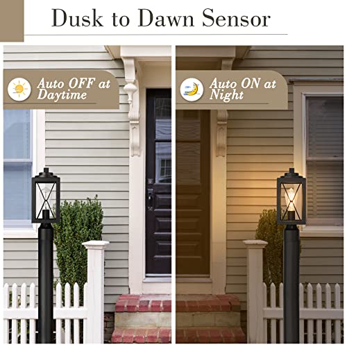 
                  
                    Emliviar Farmhouse Outdoor Post Light with Photocell Sensor, 14.5 Inch Dusk to Dawn Lamp Post Light with Clear Glass, Black Finish, 0387P-PC BK
                  
                
