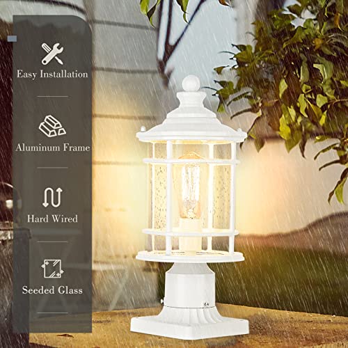 
                  
                    Emliviar Large Outdoor Post Lantern for Outside, Modern Exterior Lamp Post Light Pole, 15 Inch Aluminum with Seeded Glass, White Finish, XE229P WH
                  
                