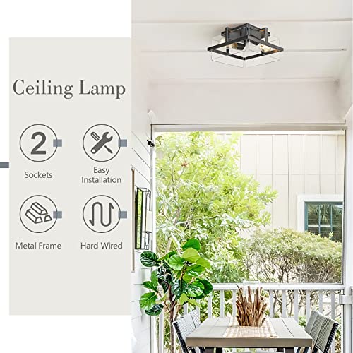 
                  
                    Emliviar Modern Glass Ceiling Light - 11 Inch Semi Flush Mount Light Fixture for Bedroom Kitchen Hallway, Metal Cage with Clear Glass in Black Finish, LE256F BK
                  
                