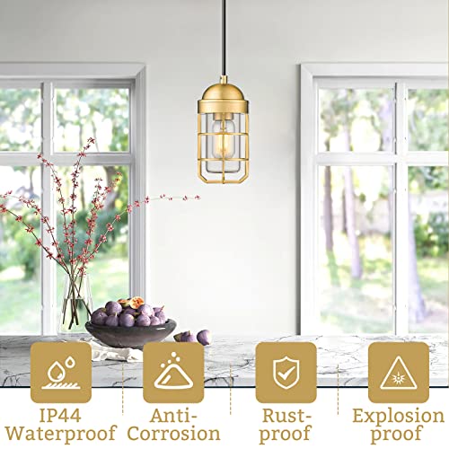 
                  
                    Emliviar Nautical Pendant Light, Modern Hanging Light with Clear Tempered Glass for Kitchen Dining Room, Gold Finish, GE255P BG
                  
                
