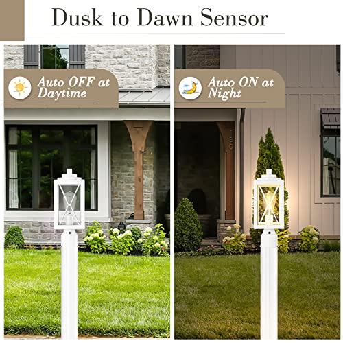 
                  
                    Emliviar Farmhouse Dusk to Dawn Outdoor Post Light, Modern Exterior Pole Light Column Light Photocell Sensor, Aluminum with Clear Glass in White Finish, 0387P-PC WH
                  
                