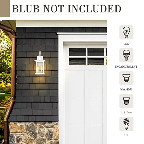 
                  
                    Emliviar Large Outdoor Wall Lantern, Modern Outside Front Porch Lights, White Finish with Seeded Glass, 1810-BW2 WH
                  
                