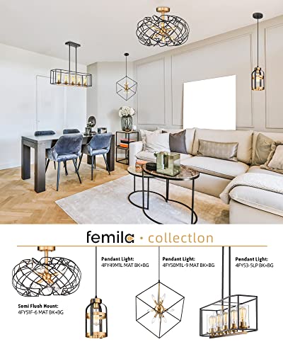 
                  
                    FEMILA Modern Chandelier, 9 Light Unique Geometric Chandelier, Gold and Black Pendant Light Fixture for Dining & Living Room, Bedroom, Kitchen Island.
                  
                