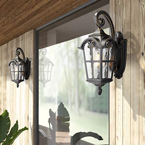 
                  
                    Emliviar Outdoor Light Fixtures Wall Mount - Vintage Large Exterior Light Fixture for Porch 17.5 Inch, Black Finish with Water Glass Shade,WE215B BG
                  
                