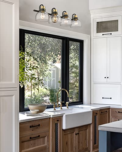 
                  
                    HWH Bathroom Vanity Light Fixtures Wall Vanity Sconce, Clear Glass Shade, Black and Gold Finish, 5HZG68B-4W BK+BG
                  
                