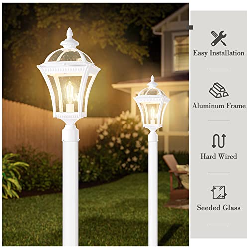 
                  
                    Emliviar 1-Light Modern Outdoor Post Lamp, 22 Inch Exterior Lamp Post Light Fixture for House Garden, Seeded Glass Shade with White Finish, XE266P WH
                  
                