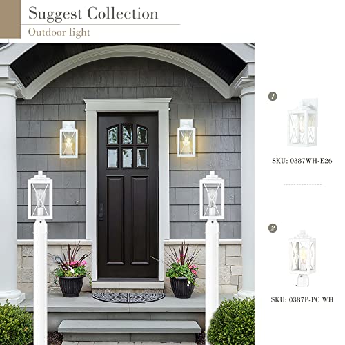 
                  
                    Emliviar 2 Pack Modern Outdoor Wall Lights, Exterior Wall Mounted Light Fixtures for Front Porch with Clear Glass Shade, White Finish, 0387WH-E26-2PK
                  
                
