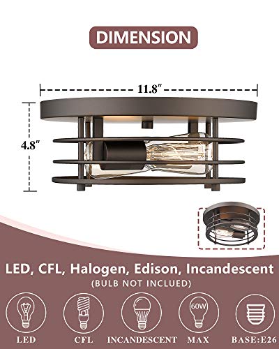 
                  
                    HWH 12inch Ceiling Light Fixture, 2-Light Farmhouse Flush Mount Lighting Fixture, Metal Frame in Oil-Rubbed Bronze Finish, 5HY40F ORB
                  
                