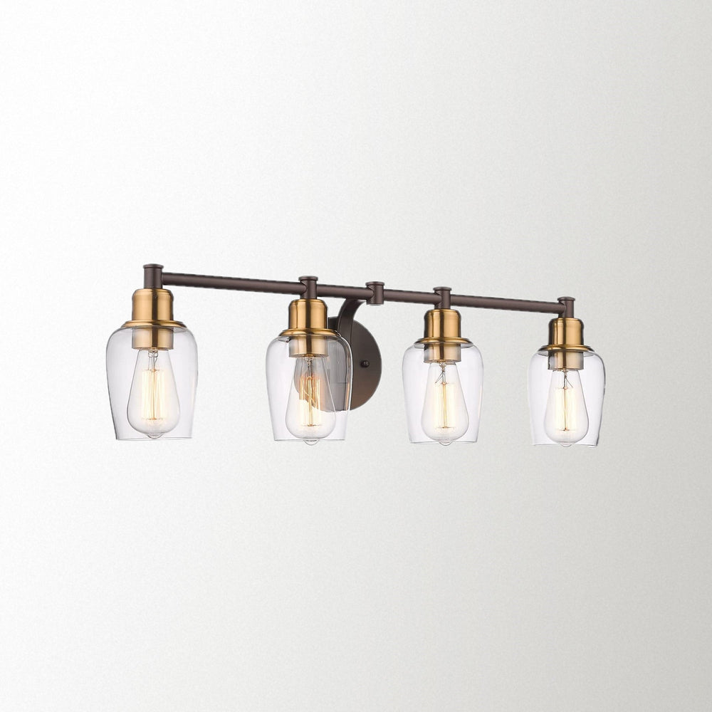 
                  
                    Emliviar Farmhouse Bathroom Light Fixture, 4-Light Vanity Light Fixture with Clear Glass, Oil Rubbed Bronze and Gold Finish,6005-4W ORB+BG
                  
                