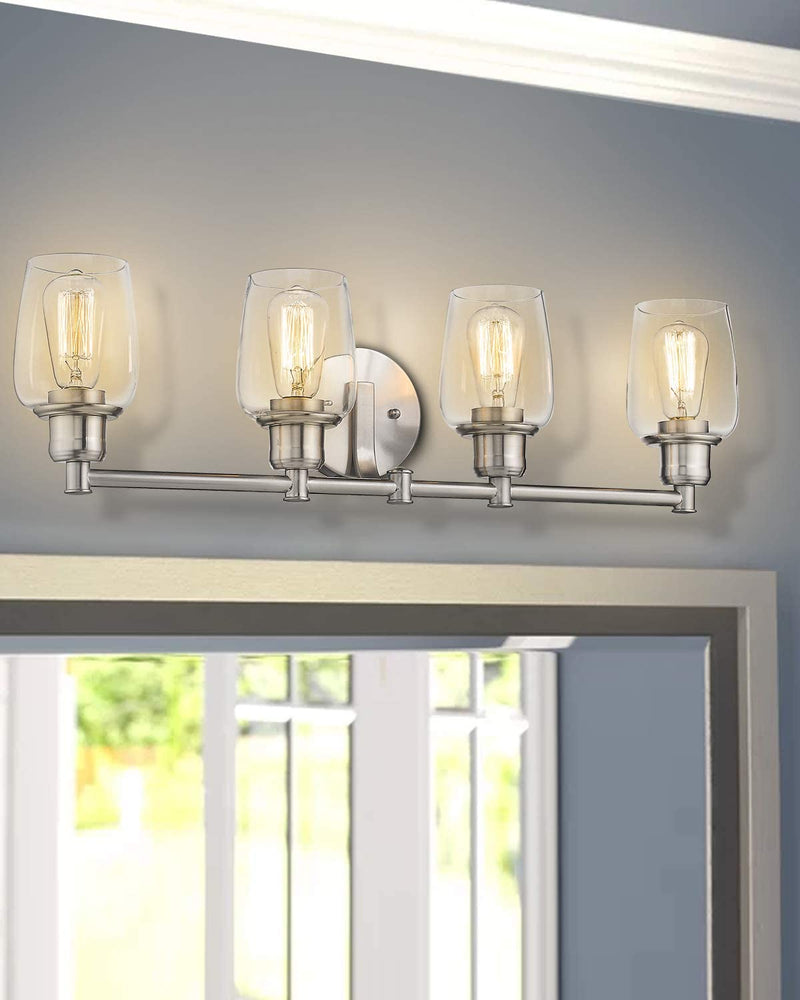 
                  
                    Emliviar Vanity Lights Brushed Nickel, Modern Bathroom Lights with Clear Glass Shade,6005-4 BN
                  
                