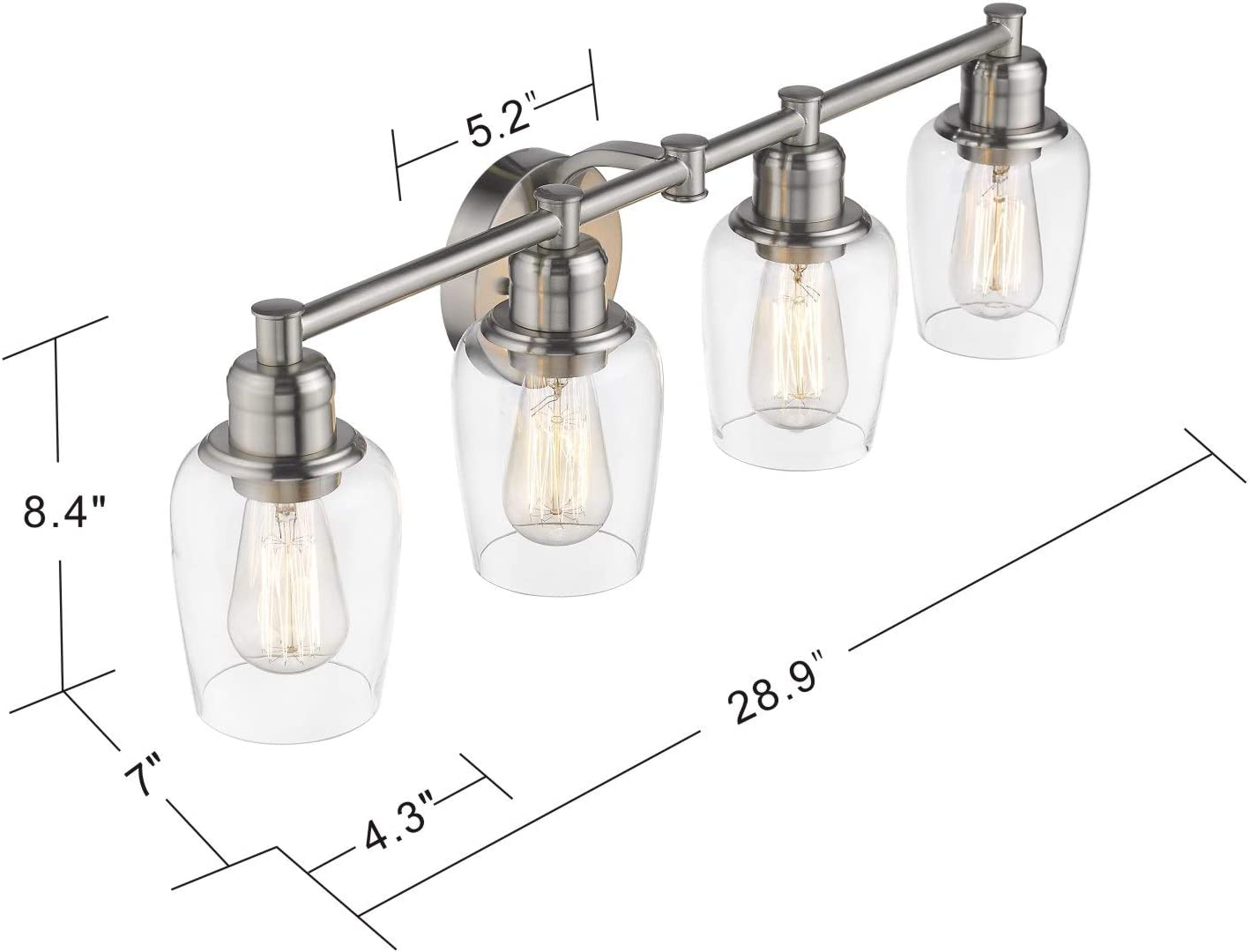 
                  
                    Emliviar Vanity Lights Brushed Nickel, Modern Bathroom Lights with Clear Glass Shade,6005-4 BN
                  
                