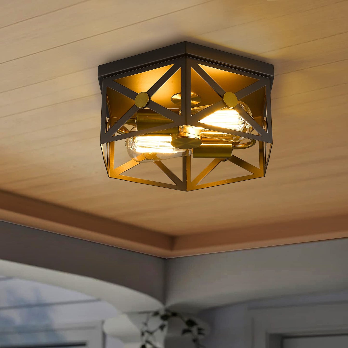 
                  
                    Emliviar 12 Inch Ceiling Light Fixture, 2-Light Farmhouse Flush Mount Light Fixture, Oil Rubbed Bronze and Gold Finish,GE245F ORB+BG
                  
                