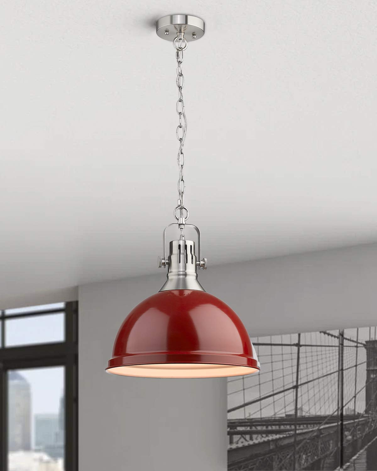 
                  
                    Emliviar Dome Pendant Light 14 inch, Hanging Light Fixture with Metal Shade, Red and Brushed Nickel Finish, 4054L BN/RED
                  
                