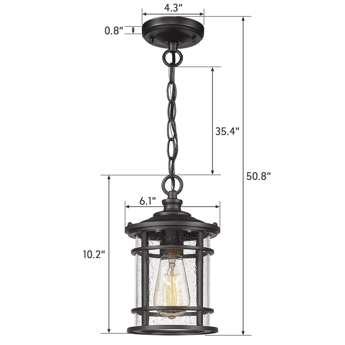 
                  
                    Emliviar Modern Outdoor Pendant Light - Outdoor Hanging Porch Light with Seeded Glass Shade in Black Finish, XE229H-S BK
                  
                
