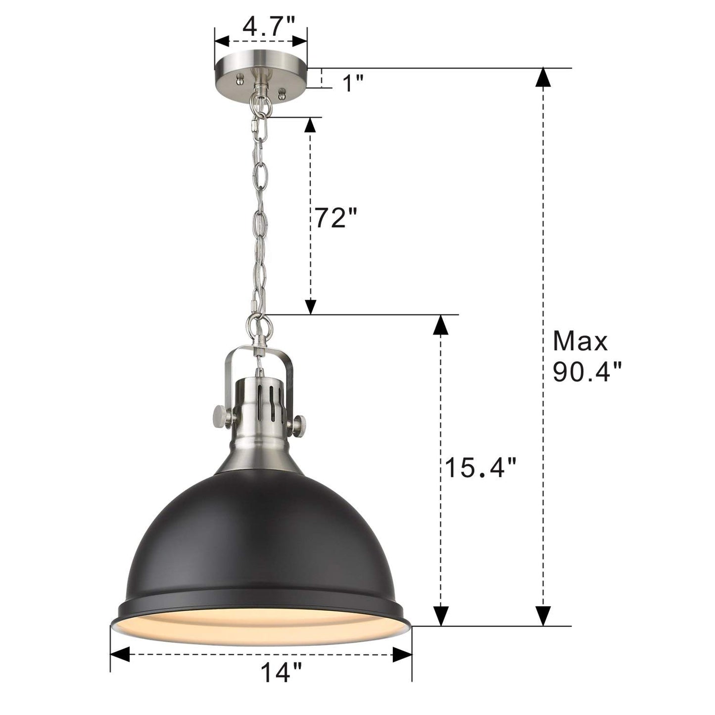 
                  
                    Emliviar 1-Light Industrial Pendant Lighting, 14 inch Modern Dome Hanging Light with Metal Shade, Black Finish, 4054L BN/BK
                  
                
