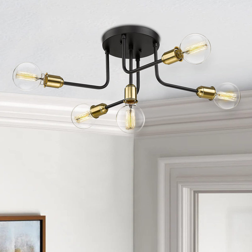 
                  
                    Emliviar Industrial Flush Mount Ceiling Light Sputnik Chandelier, Black and Gold Finish,YCE233F-5 BK+AG
                  
                