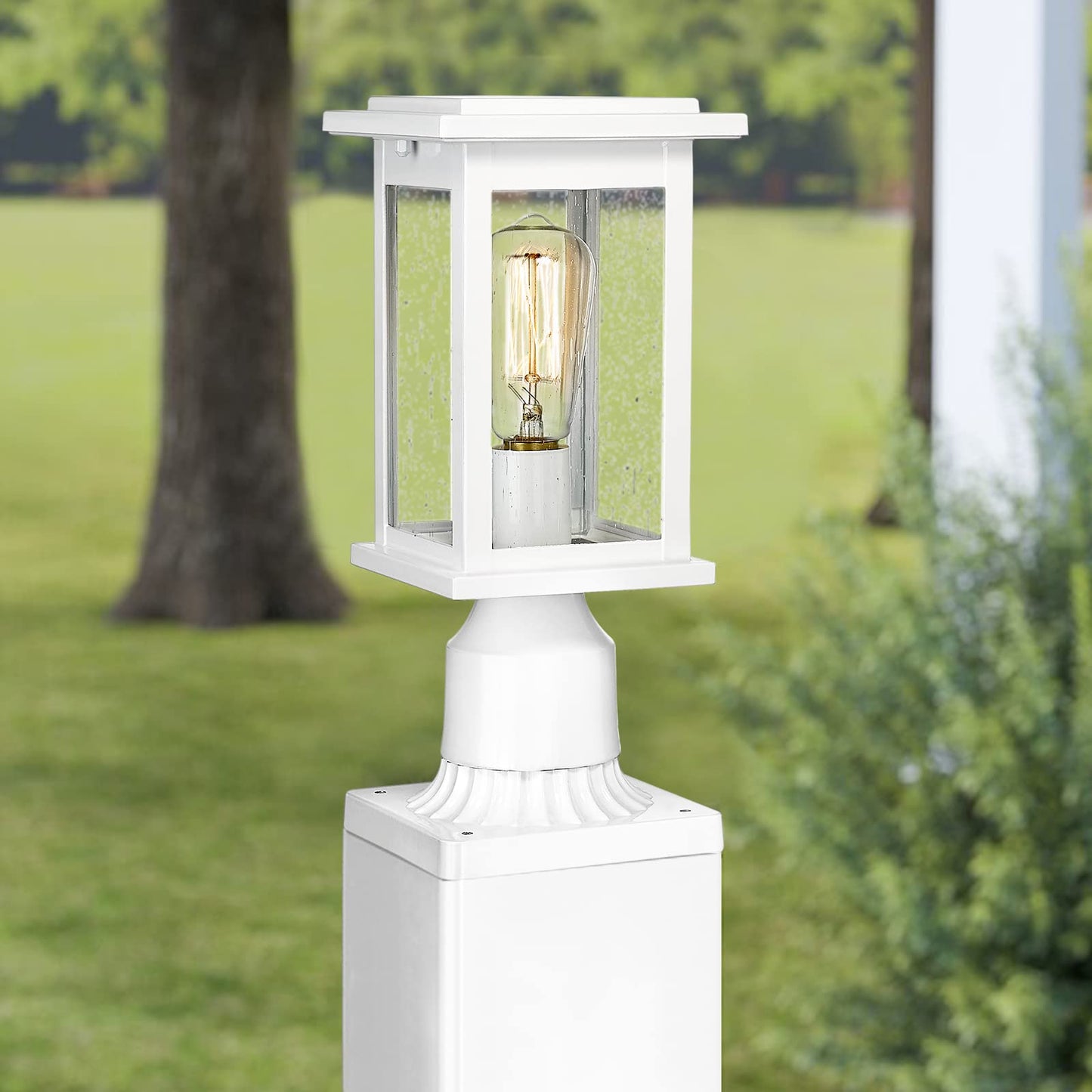 
                  
                    Emliviar 2 Pack Outdoor Post Lights, Modern Post Lamps for Outdoor with Seeded Glass, White Finish, 1803EW1-P-2PK WH
                  
                