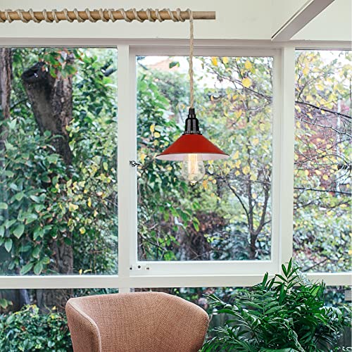 
                  
                    Emliviar Hanging Pendant Light with Plug in Cord - Industrial Ceiling Pendant Light Fixture with Hemp Rope for Kitchen Dining Room, Red Finish, YCE241-M1L RED
                  
                