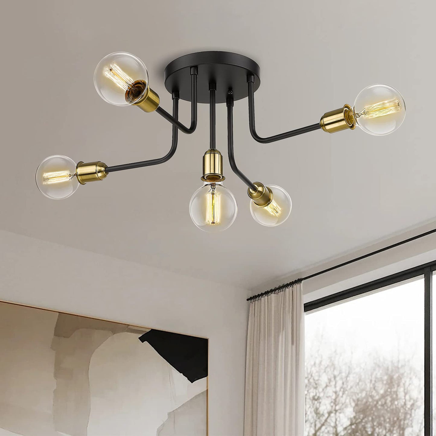
                  
                    Emliviar Industrial Flush Mount Ceiling Light Sputnik Chandelier, Black and Gold Finish,YCE233F-5 BK+AG
                  
                