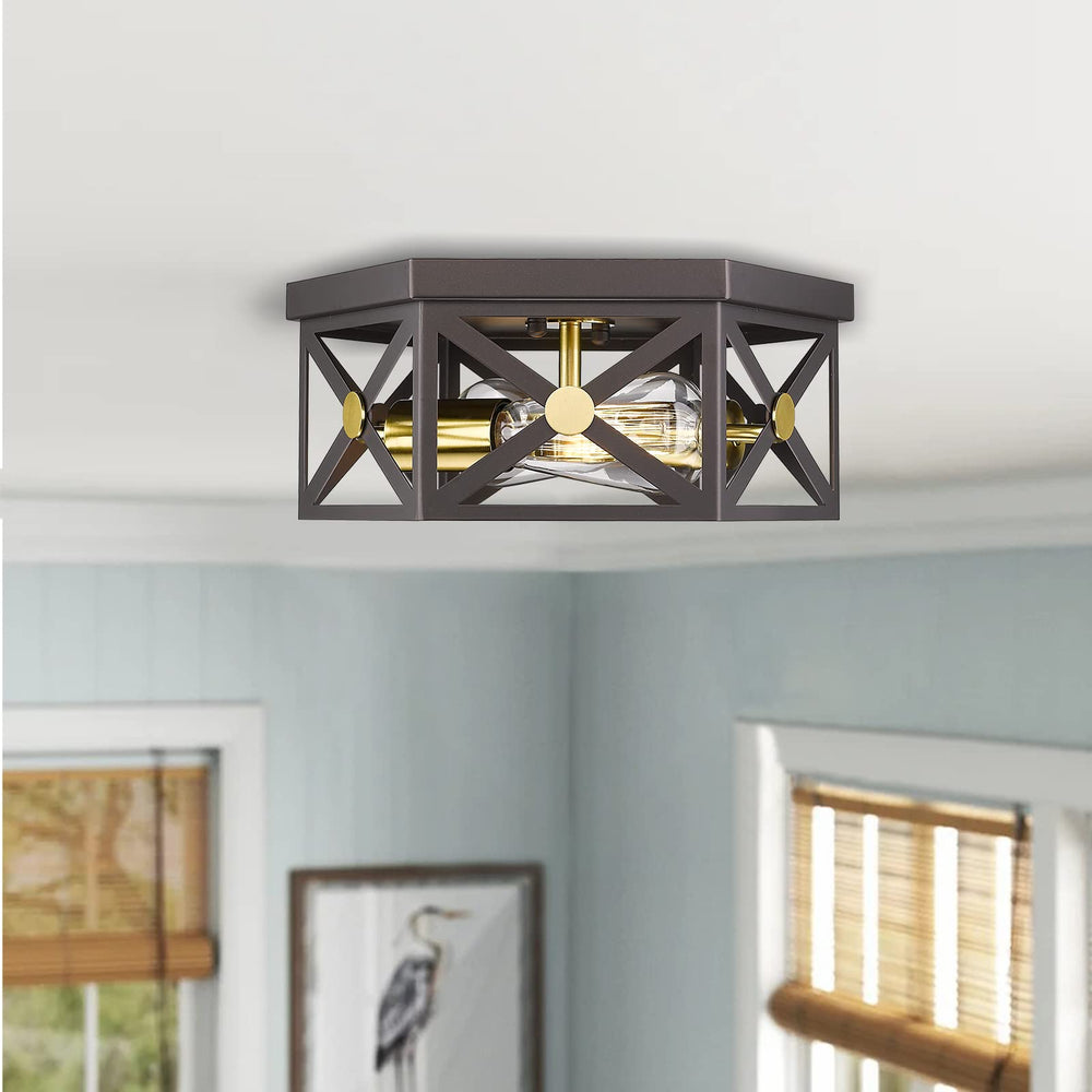 
                  
                    Emliviar 12 Inch Ceiling Light Fixture, 2-Light Farmhouse Flush Mount Light Fixture, Oil Rubbed Bronze and Gold Finish,GE245F ORB+BG
                  
                
