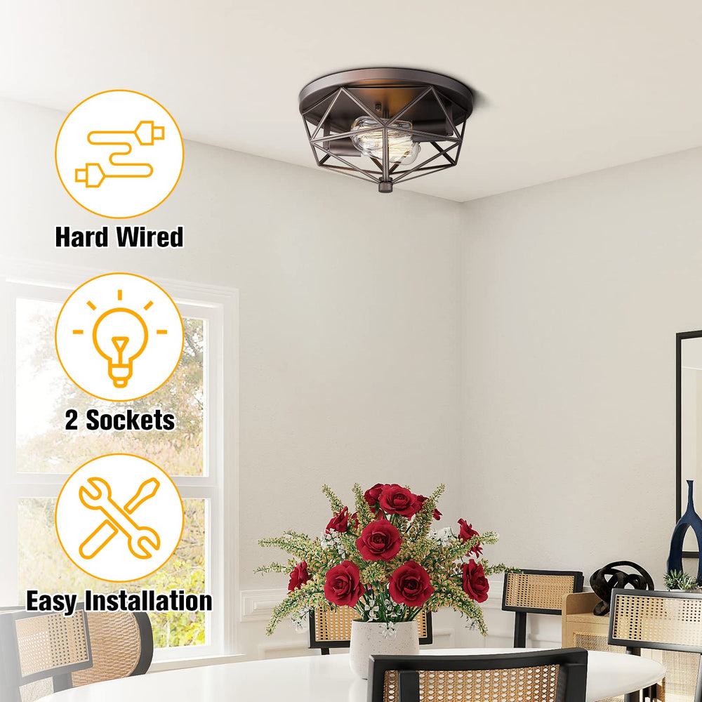 
                  
                    Emliviar 2-Light Ceiling Light, 12 Inch Farmhouse Flush Mount Ceiling Light with Rotatable Metal Frame, Oil Rubbed Bronze Finish,GE246F ORB
                  
                