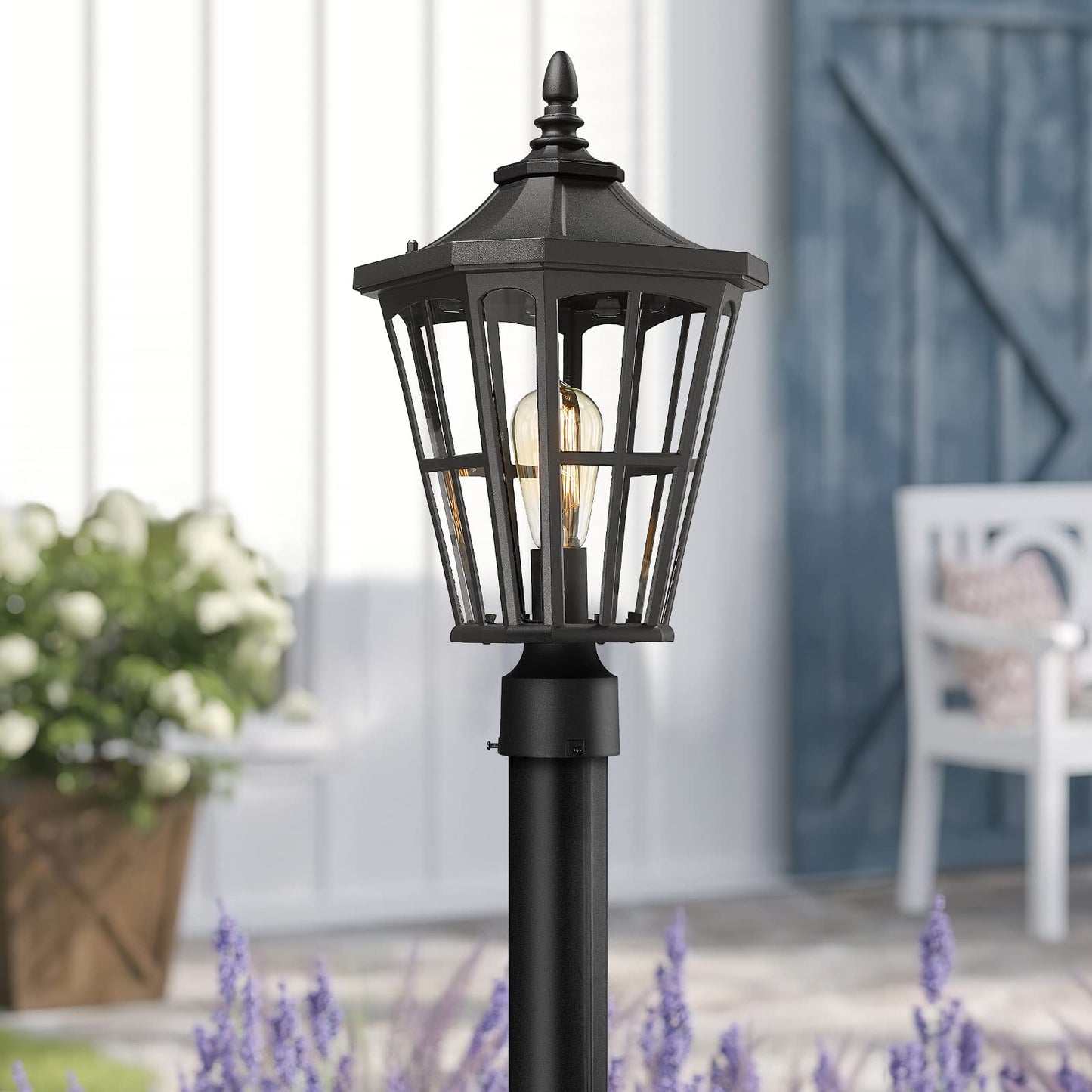 
                  
                    Emliviar Outdoor Lamp Post Light Fixture - 19 Inch Large Post Lantern Light, Black Finish with Clear Glass, XE221P BK
                  
                