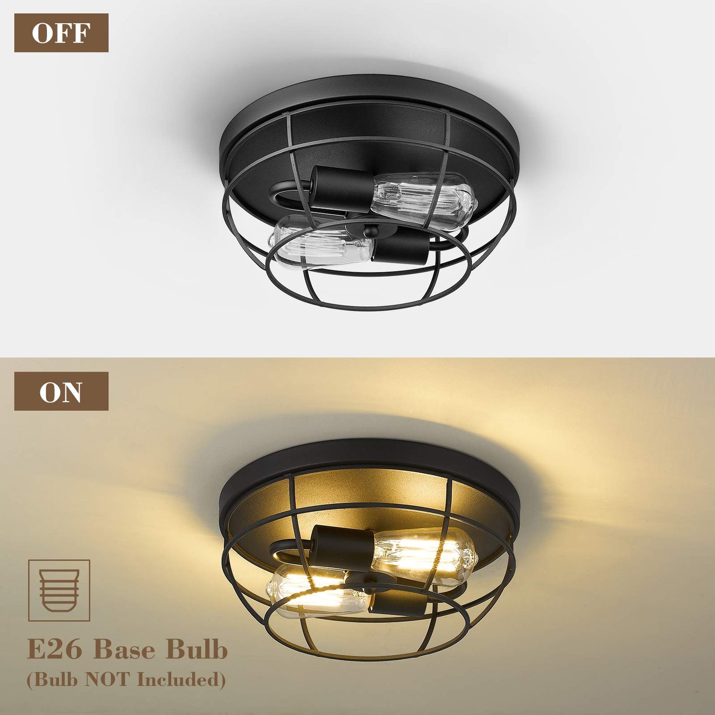 
                  
                    Emliviar Industrial Ceiling Light Fixture - 12 Inch Metal Cage Flush Mount Ceiling Light, Black Finish,YE223F BK
                  
                
