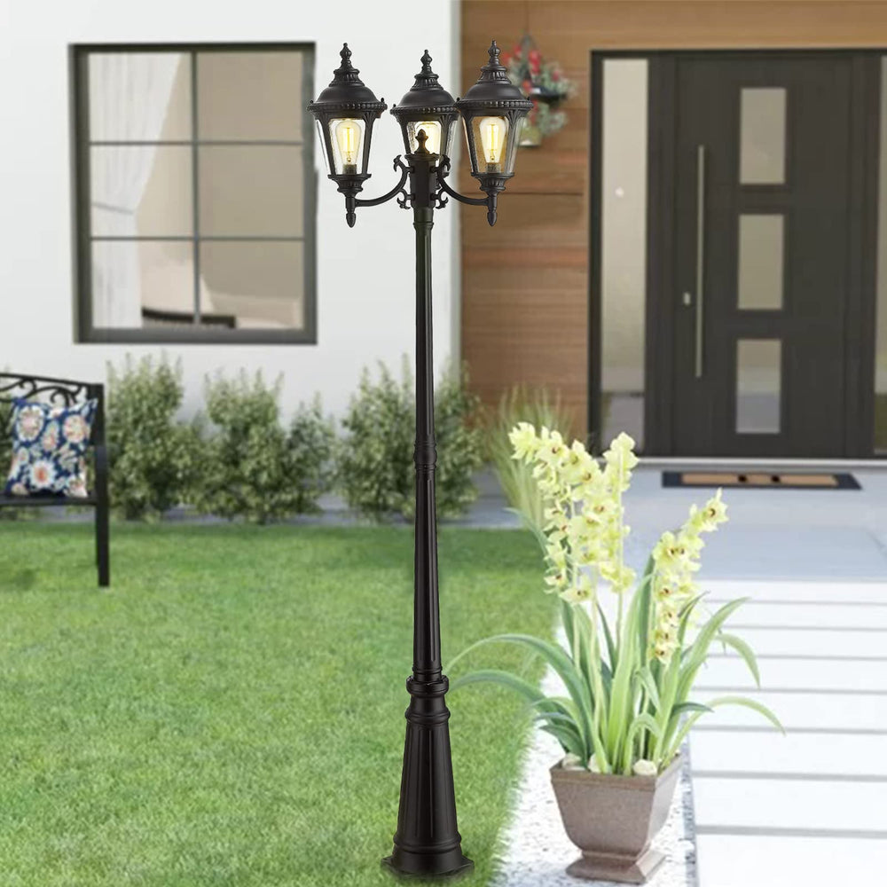 
                  
                    Emliviar Vintage Outdoor Post Light, 3-Head Outdoor Post Light Street Light, Waterproof Cast Aluminum in Black Finish with Seeded Glass,WE251PL-3 BK
                  
                