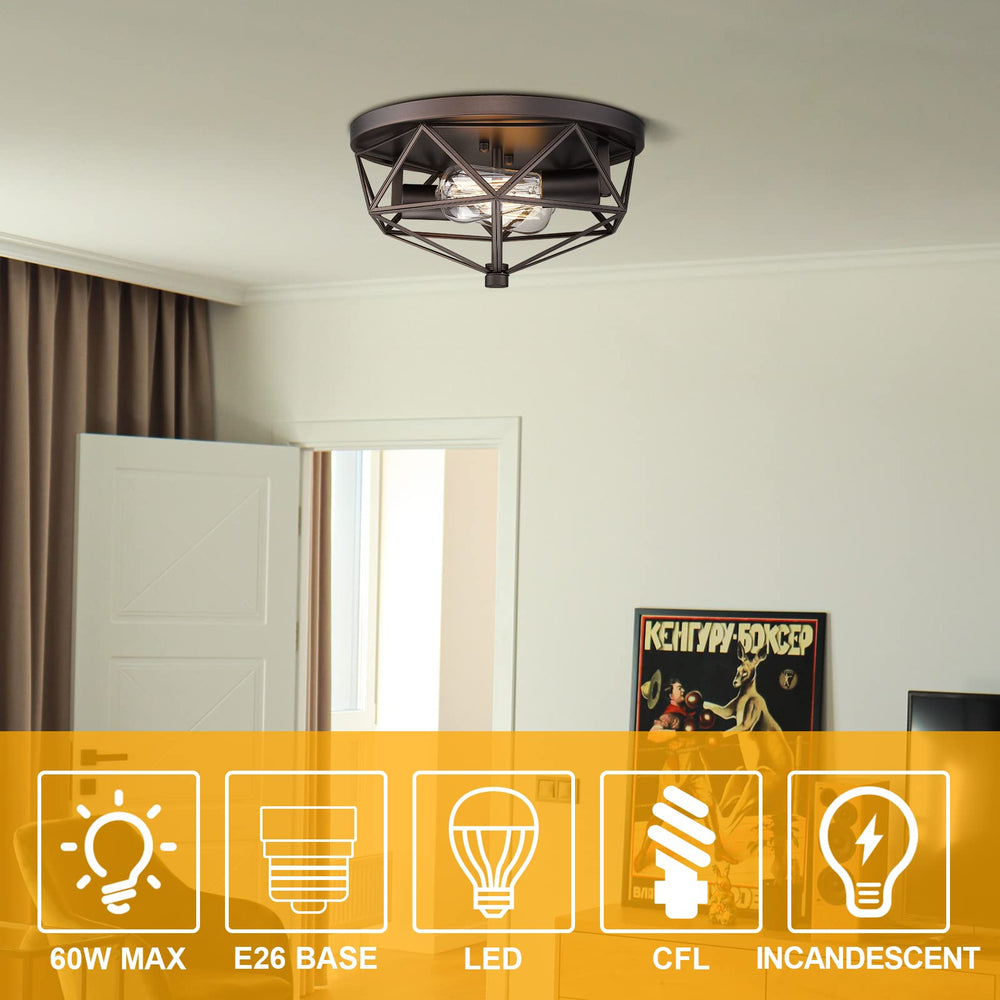 
                  
                    Emliviar 2-Light Ceiling Light, 12 Inch Farmhouse Flush Mount Ceiling Light with Rotatable Metal Frame, Oil Rubbed Bronze Finish,GE246F ORB
                  
                