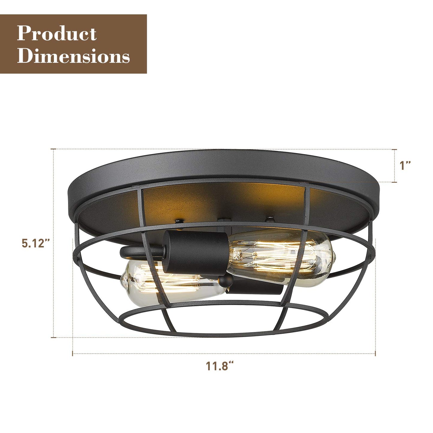 
                  
                    Emliviar Industrial Ceiling Light Fixture - 12 Inch Metal Cage Flush Mount Ceiling Light, Black Finish,YE223F BK
                  
                